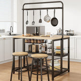 Kitchen Island, Kitchen Island with Storage, Bakers Rack, Island Table for Kitchen, Bakers Rack with Storage, Large Kitchen Island Table, Coffee Bar Table with Shelf,5 Racks,Pear Wood White image 2
