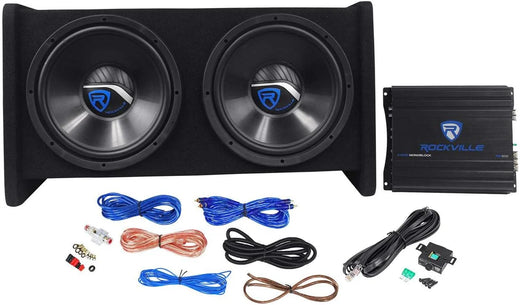 RV12.2B 1200W Dual 12" Car Subwoofer Enclosure Mono Amplifier Amp Kit