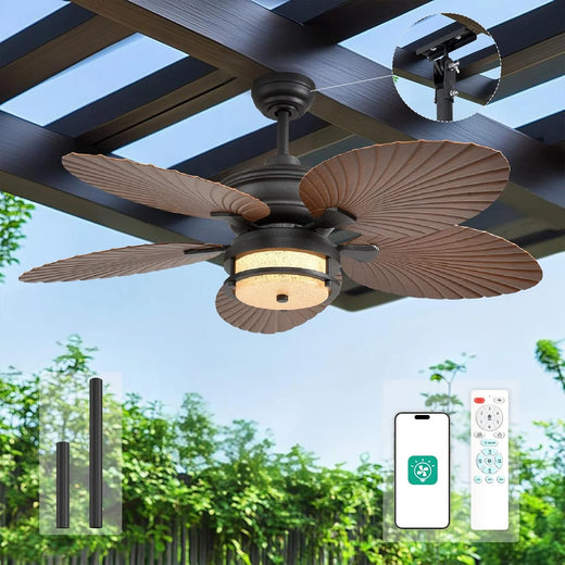 52-inch outdoor ceiling fan - tropical palm leaf fan - plug-in wall-mounted model