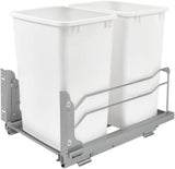 A double pull-out trash can suitable for the bottom of kitchen cabinets, with a capacity of 35 ounces (approximately 0.875 gallons), equipped with a gentle closing sliding mechanism, and in the color of Orison Gray. image 3