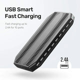 A charging interface station with 10 USB fast charging ports and adjustable partitions, suitable for charging multiple devices such as iPads, iPhones, tablets and mobile phones - 5-piece set, black image 3