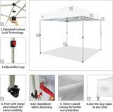 10x10 Pop Up Canopy - Beach Tent with One Push Setup - Easy Outdoor Sun Shade for Events, Parties, Camping - Gazebo with STO-N-Go Cover Bag, Silver Coated Top, White image 3