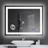 LED wall-mounted makeup mirror with lights - suitable for wall-mounted large makeup tables. Features intelligent touch buttons, anti-fog, water resistance, adjustable dimming, color adjustment, and magnifying glass function.