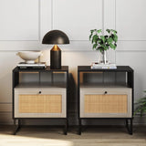 Storage-function side table and bedside cabinet set (2-piece), black oak / black image 3