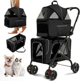 Double Dog Stroller for 2 Dogs, Detachable Carriers, Safety Belt, Lockable Wheels, Pet Travel Carrier Strolling Cart, Folding Cat Stroller for Small Medium Pets Dogs (Blue) image 2