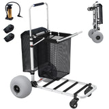 Foldable Beach Cart with Adjustable Handle and 12" Balloon Wheels, Heavy Duty Aluminum 220LBS Capacity image 4
