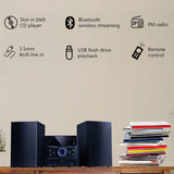 Bluetooth Stereo System, CD Player, Wireless Streaming, MP3, USB, Audio in, FM Radio, 30W, Micro Sound System image 3