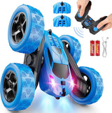 Children's version remote control car (suitable for children over 6 years old), RC car stunt toy, four-wheel drive, double-sided design, 360° rotating remote control, with headlights, is a birthday or Christmas gift for boys aged 6, 7, 8, 9, 10, 11,