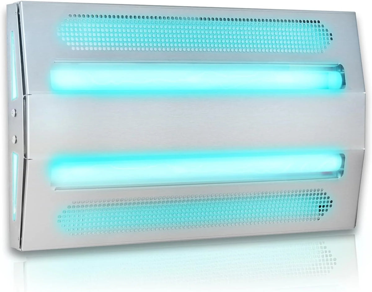 An indoor wall-mounted ultraviolet fly trap, used for catching flies, moths, mosquitoes and other flying insects.