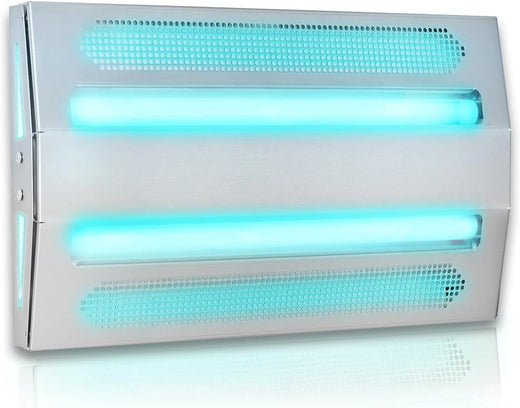 An indoor wall-mounted ultraviolet fly trap, used for catching flies, moths, mosquitoes and other flying insects.