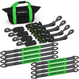Car Tie Down Straps for Trailers with J Hooks (4-Pack) - 2 Inch x 8 Feet (10,000lb Break Strength) - Heavy Duty T-Handle Car Hauler Tire Straps for Trailer & UTV with Axle Straps - Black image 4