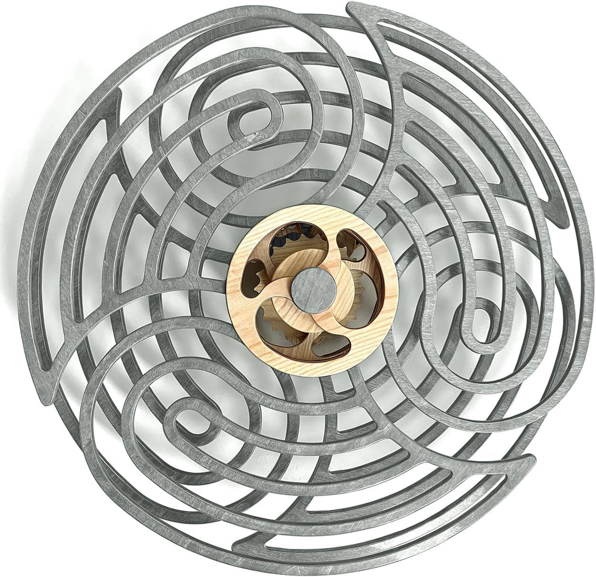 Mindsight Moving Kinetic Wall Art - Wind up to power peaceful motion (no battery) - Calming Wall Décor for Living Room, Office, Bedroom, Kitchen - Hand Crafted Wood - Ripple, Canyon Brown