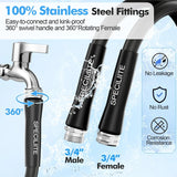 3/4" Hot/Cold Garden Hose 200 ft with Industrial High Pressure Nozzle, Flexible & Lightweight, 600psi Burst Rubber Water hose -50℉-158℉ With 3/4" Brass Fittings for Yard, Black image 4