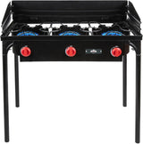 Dual-burner outdoor gas stove | 150,000 British thermal units portable propane stove, with blue flame control, detachable legs, temperature control knob, windproof panel, hose, regulator and storage box image 2