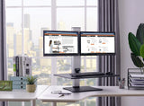 High-position electric triple monitor adjustable desk | Sit-stand dual-purpose work desk for three screens | 28-inch wide work surface | Compatible with any standard desktop | Adjustable monitor stand image 3