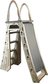 Confer Plastics 7200 Roll Guard 48" to 56" Adjustable A Frame Safety Ladder for Above Ground Outdoor Patio Swimming Pool Platform Ladder with Step Barrier, Warm Grey… image 3