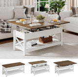 Multi-Function Convertible Coffee Table with Storage and Hidden Compartment, Converts to Dining Table, 40 White & Brown image 3