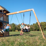 Gorge Creek Pure Pine Swing Set, Playhouse with Barbecue Grill, Plastic Utensils, Picnic Area, Steering Wheel, Double-Padded Swing, Rock Climbing Wall, Balcony, Terrace, Mesh Swing (Green Slide) image 3