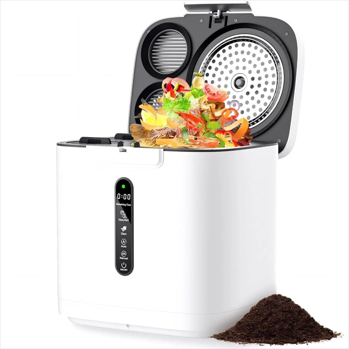 4L Electric Composter for Kitchen, Compost Bin for Countertop with Auto-Cleaning/Odor-Free/LED Display, Turn Kitchen Waste to Dry Compost Fertilizer, Indoor/Outdoor Compost Machine. Whites4