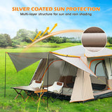 Camping Tent, 4-6 Person Family Cabin Tents, Large Waterpoof Tents for Camping Outdoor, 210D Oxford Fabric Blackout Foldable Sunburn Prevention Tent with 2 Rooms, 3 Foyers for Picnic Khaki image 2
