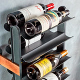 Inclined trapezoidal wine rack - 37 wall-mounted wine storage display shelves - Mango wood and metal combined bar cabinet wine shelves - Modern kitchen and dining room decoration organizing furniture image 3
