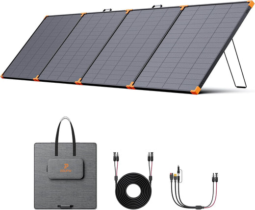 350-watt portable solar panel, suitable for power stations, hurricane emergency supplies, 43-volt foldable solar charger (25% efficient, IP68 waterproof rating, 4 reinforced stands, suitable for camping and RV travel)