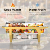 4 Pack Stainless Steel Chafing Dishes for Buffet, 9 QT Capacity 7 Pans Food Warmers for Parties, Weddings, Events Hosting, Family Gatherings, Full Set Catering Server with Serving Utensils Accessories image 4