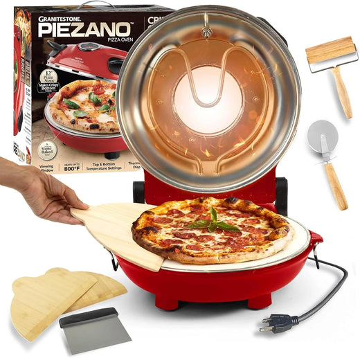 Pizza oven, with pizza cutter and dough roller, 12-inch portable indoor electric oven, 12-inch indoor pizza oven