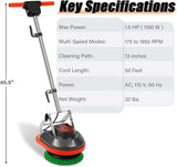 Commercial Floor Scrubber Machine with Brushes and Pads, Heavy Duty Floor Buffer Polisher and Cleaner- Deep Cleaning Tile and Grout, Hardwood Floors and Carpets without Getting on Hands and Knees image 3