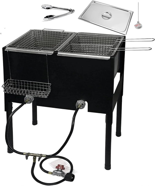 Triple Deep Fryer-3 Basket Stainless Steel Propane Cooker-Outdoor Fish Fry/Chicken-Tall Heavy Duty