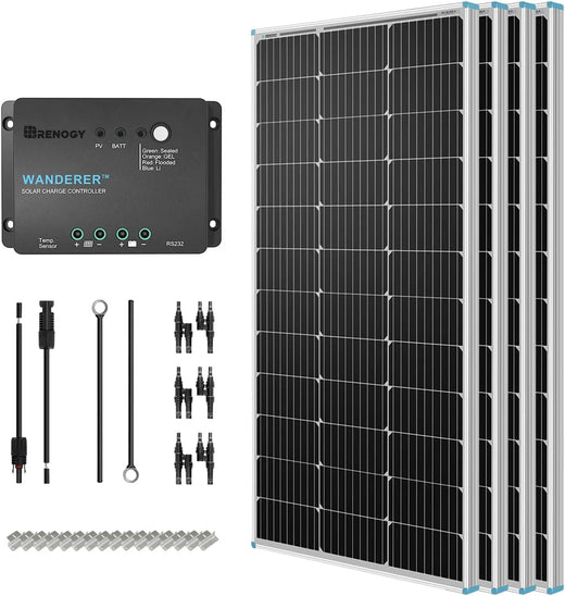400 Watt 12 Volt Premium 4 Pcs 100W Panel 40A MPPT Charge Controller Bluetooth Module Fuse Mounting Z Brackets Adaptor Kit Tray Cables Set, 400W, Grid 12V Solar Power System