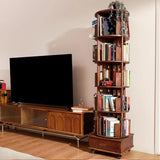 Solid wood rotating bookshelf, 360° display cabinet, with 1 drawer, rotating bookshelf tower with wheels, 72-inch high bookcase suitable for small spaces, rotating bookshelf for home office, walnut finish image 3
