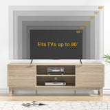 70" TV Stand for Living Room, Fluted Mid-Century Modern TV Console for TVs up to 80 inch, Farmhouse Entertainment Center with 2 Storage, Media Console Table for Living Room, Oak image 2