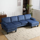 110" Sectional Couches for Living Room,U Shaped Couch with Double Chaise, 4-Seat Sofa Set with Chenille Fabric for Home Furniture,Beige image 3