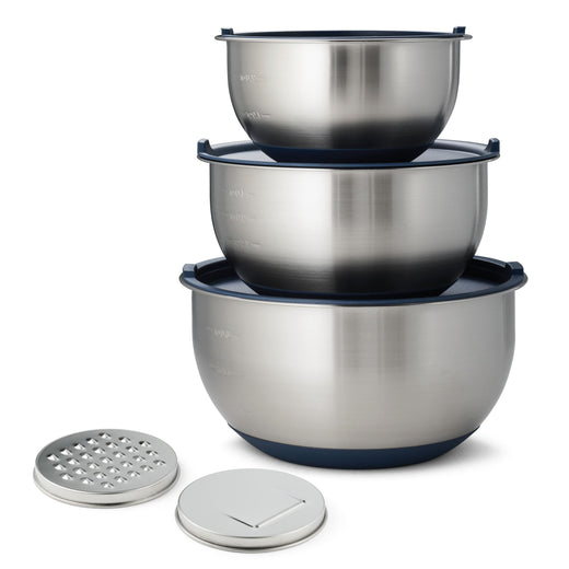 8-Piece Stainless Steel Mixing Bowl and Grater Set with Lids