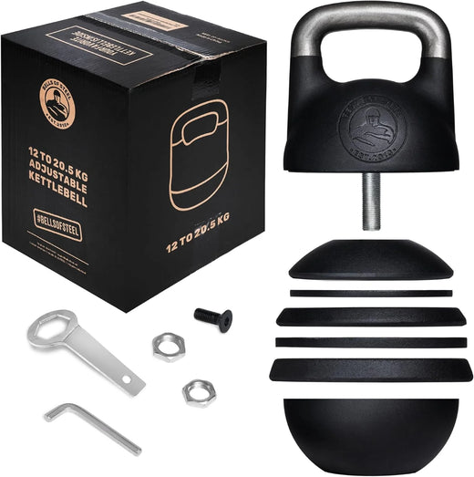 Adjustable Kettlebell Set [Bells of Steel] Kettle Bell Weight Set, Steel Shell, Internally-Loaded for Full Body Workouts, Competition Standard 35mm Handle, 12-20.5kg