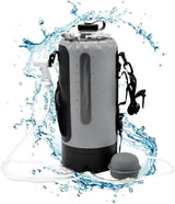 Outdoor sports water bag, portable solar shower set, with pressure foot pump, foldable travel water storage device, suitable for camping, beaches, travel and activities.