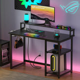 47 inch Computer Desk with Power Outlets, Small Home Office Desk with Ergonomic Monitor Stand, Reversible Gaming Desk, Modern Study Desk, Laptop Desk, White image 2