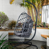 Indoor and outdoor egg-shaped rocking chairs with frames and covers, garden rattan hanging chairs, capacity 450 pounds, with UV-protective cushions, suitable for bedrooms, outdoor balconies, courtyards or living rooms (dark gray) image 4