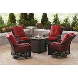 5-Piece Steel Patio Fire Pit Conversation Set with Navy Blue Cushions, Swivel Gliders and Square Fire Pit Table image 3