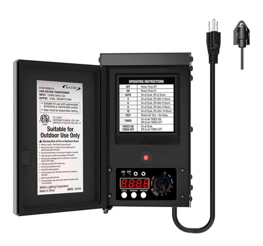 600W low-voltage transformer, outdoor landscape lighting transformer, 120V AC to 12V AC conversion, equipped with sensor and rain cover, suitable for garden LED lighting, spotlights, sidewalk lights