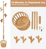 Wood Coat Rack Freestanding - Wooden Coat Tree Hat Rack with 12 Hooks, Clothes Coats Hanger Stand Rolling Racks with Umbrella Holder Wheels for Bedroom Entryway Hallway Livingroom (Walnut) image 4