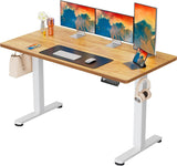 Height Adjustable Electric Standing Desk, 40 x 24 Inches Sit Stand up Desk, Small Memory Computer Home Office Desk with Two-Piece Desktop (Light Vintage Brown) image 2