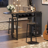 Bar Table and Chair Set, Industrial Expandable Dining Table with 2 Bar Stools, Kitchen Counter with Wine Rack & 3 Tier Adjustable Storage Shelves Rustic Brown image 3