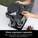 Italian espresso machine and coffee-making system, featuring three espresso brewing modes, supporting single-portion coffee and Nespresso capsules, with a built-in frother, capable of making Italian espresso, cappuccino and latte. Black style. image 3