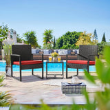 3 Pieces Patio Set Outdoor Wicker Furniture Sets Modern Rattan Chair Conversation Sets with Coffee Table for Yard and Bistro (Black) image 3