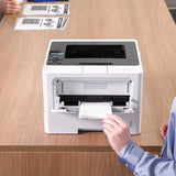 Business single-color laser printer, equipped with dual paper trays, wireless network and gigabit Ethernet connection, double-sided printing, large-capacity paper storage and mobile printing function, white model image 3
