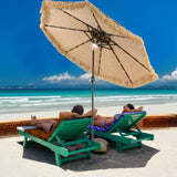 Mud-cloth style ti-ki courtyard shade umbrella - Two-layer Hawaiian lei-style inclined beach shade umbrella, equipped with 33 LED lights, 8 umbrella ribs and a rotatable lifting device, solar-powered lawn-type courtyard shade umbrella, tropical palm image 3