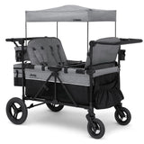 Luxurious 4-seater children's stroller - A high-end 4-seater children's stroller specially designed for 4 children, equipped with convertible seats, adjustable push-pull handles, detachable sunshade, and flat folding device. The color is grey.