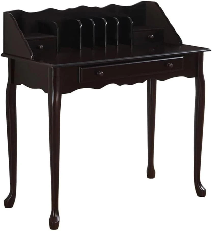 Traditional office desk, made of solid wood, dark cherry wood color, 36 inches in length